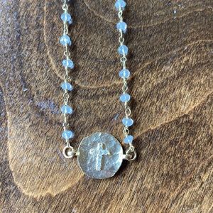 Moonstone Rosary and CZ Cross Necklace NWT